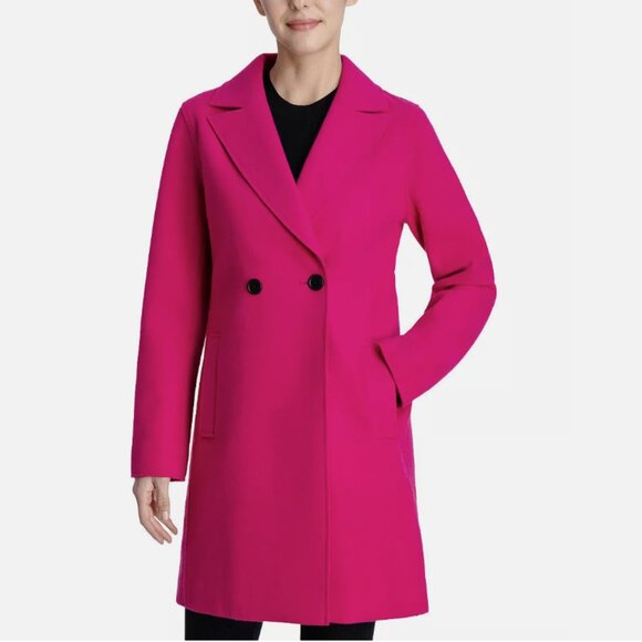 NEW BCBG MAX AZRIA $328 HOT PINK WOOL BLEND DOUBLE BREASTED WALKER COAT SZ L - Picture 1 of 9
